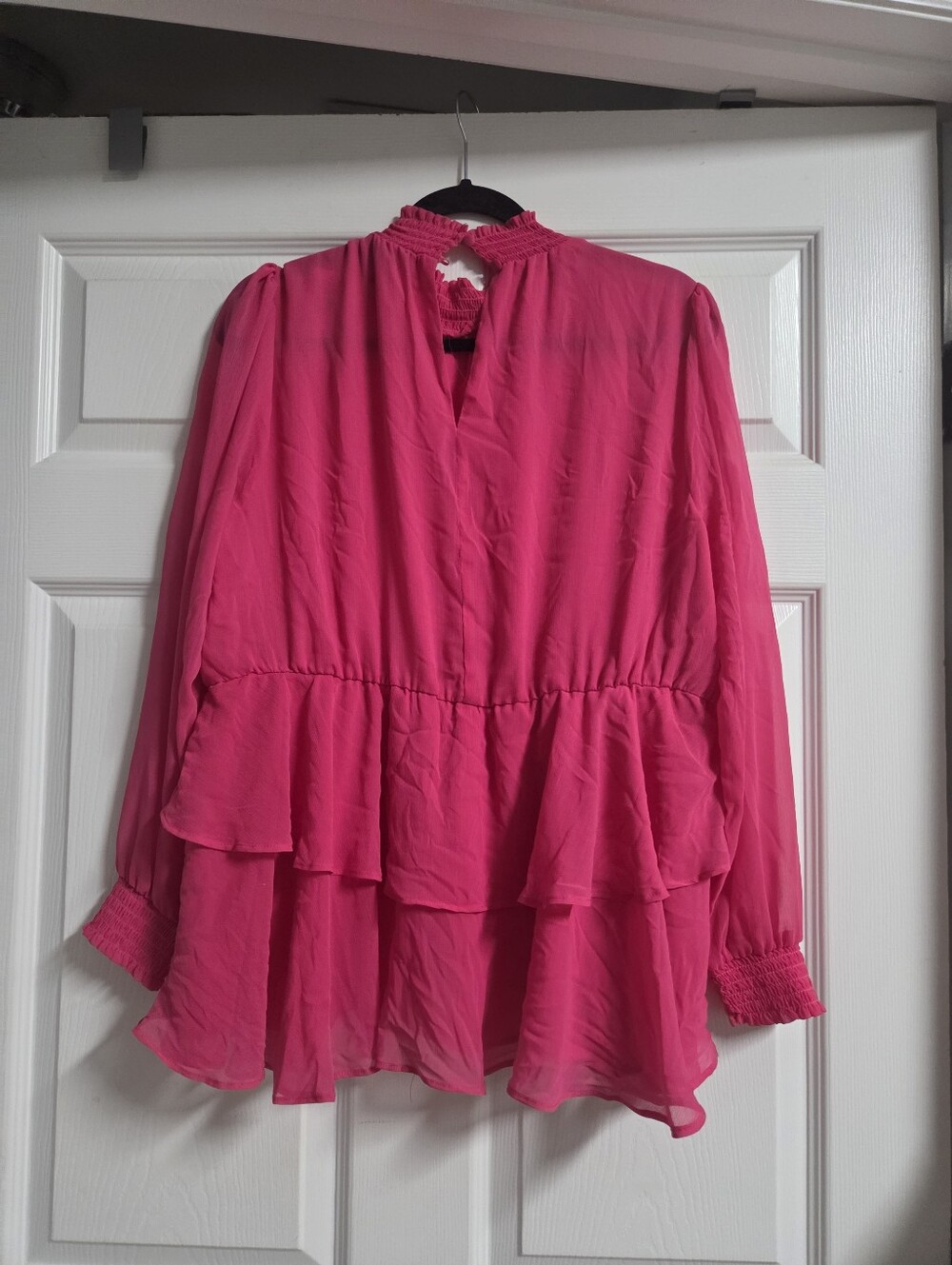 NWT Torrid Bright Pink Ruffle Tiered Long-Sleeve Tunic Size 0(XL) - Picture 6 of 7